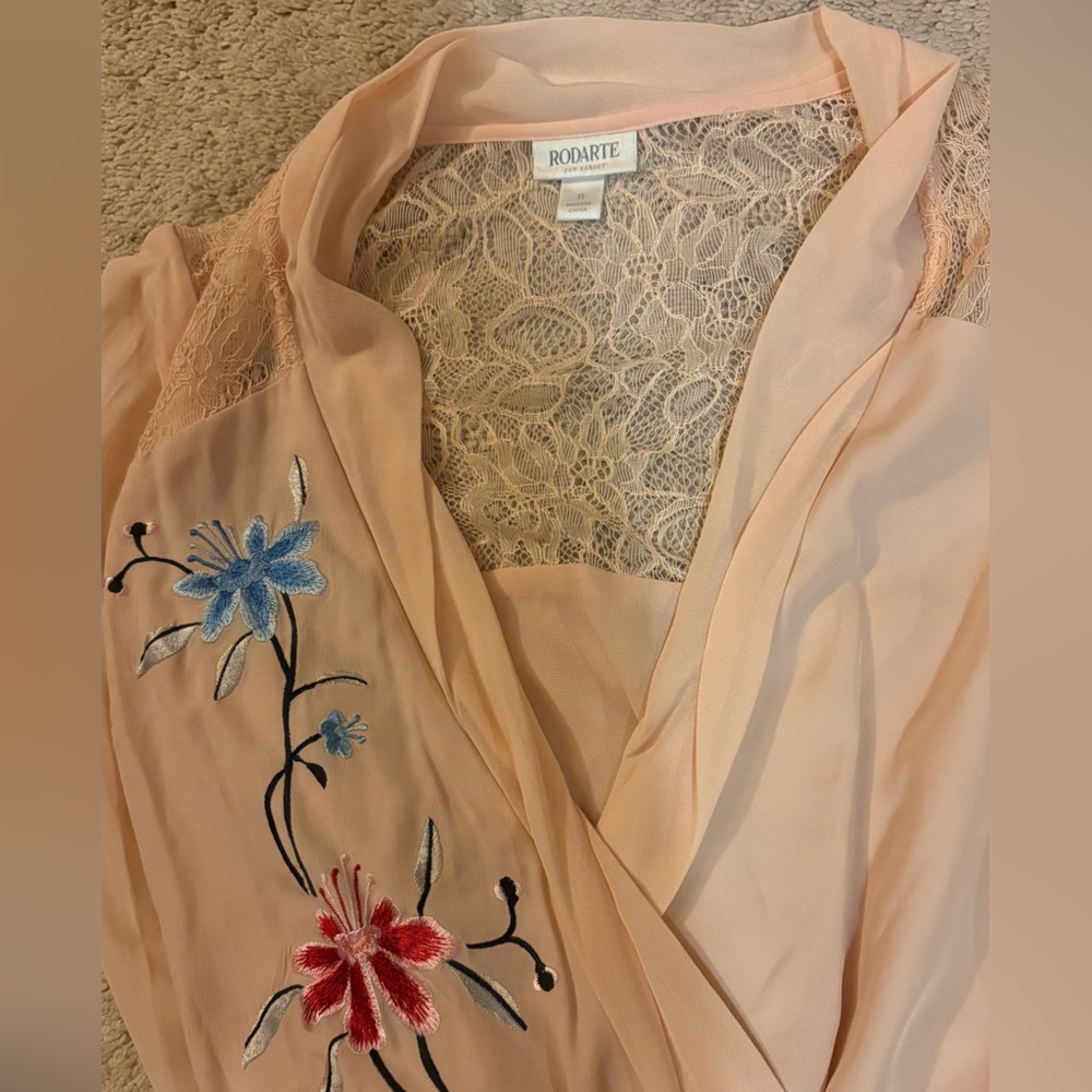 Rodarte vintage peach Floral Silk Wrap Dress Size 11 - Picture 5 of 11